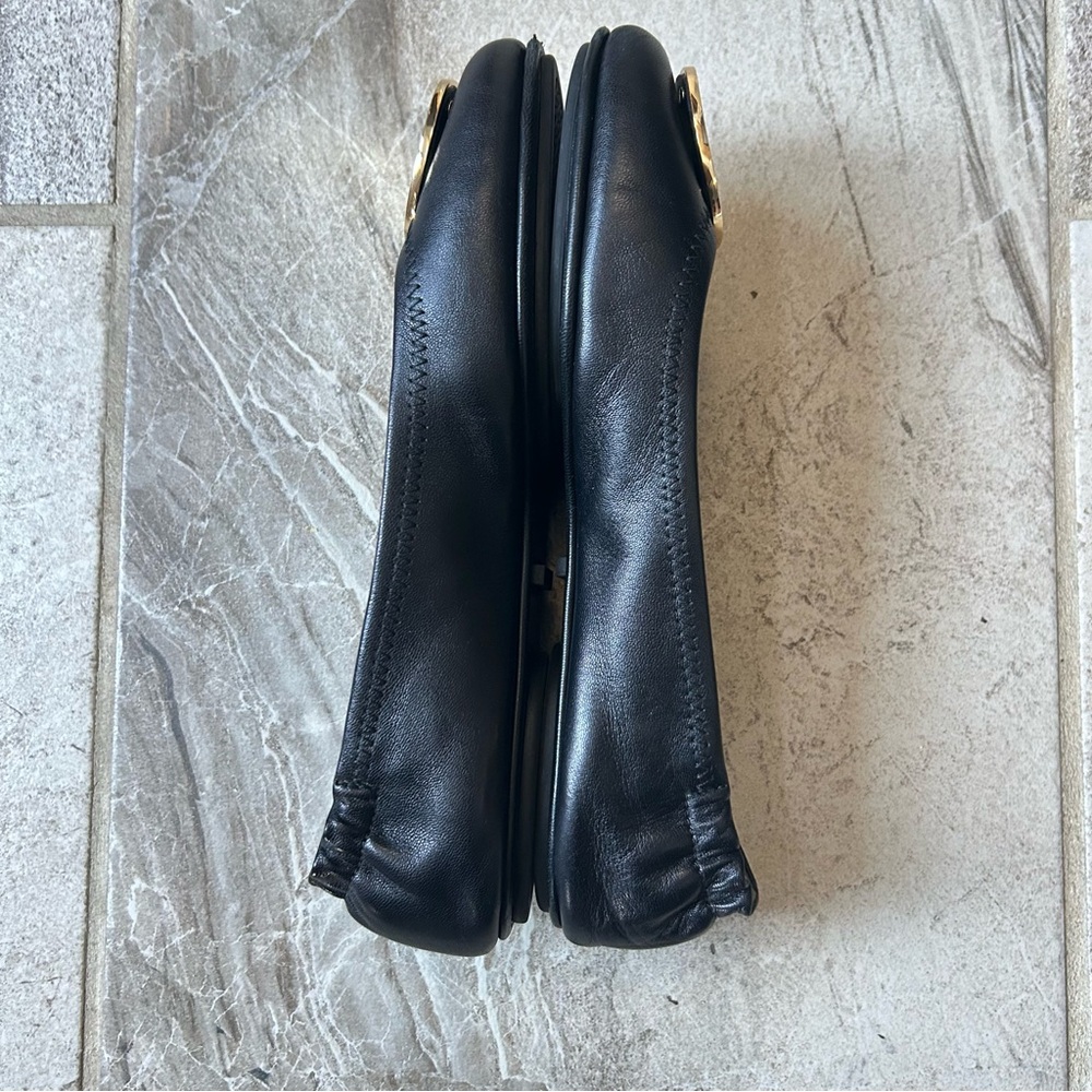 Tory Burch Black Gold Leather Minnie Travel Ballet Flats, Size 7.5 Like New - Picture 7 of 11